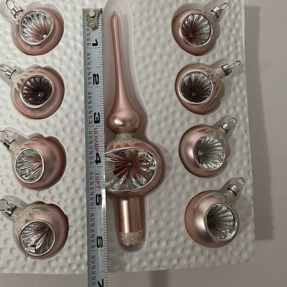 Vintage Bradford Pink Glass Indent Ornaments & Tree Topper Set Small Tree MCM - Picture 5 of 10